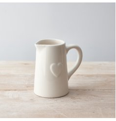 Ceramic White heart Jug, 16cm