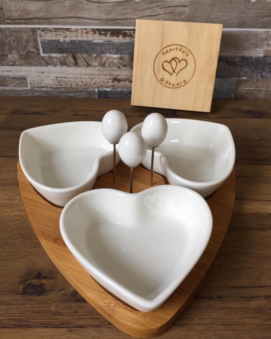 White Ceramic 3 Heart Dish Olive Set